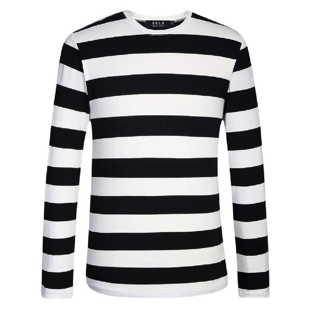 SSLR Men’s Black & White Striped Long Sleeve Tee
